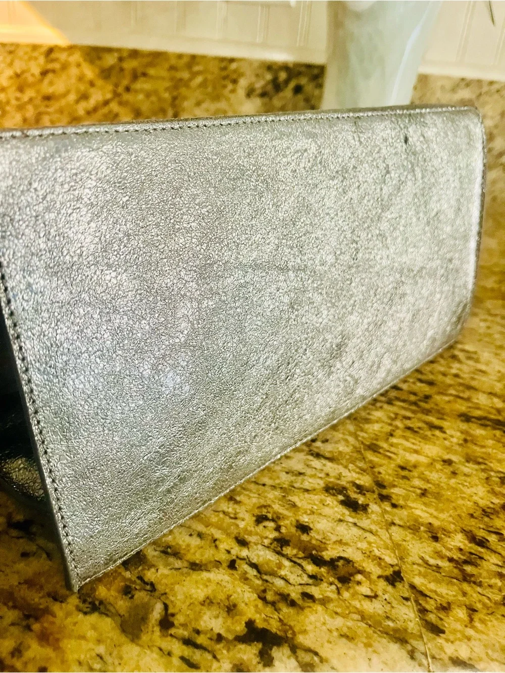 GUC Furla Silver Metallic Tote Bag with F Charm